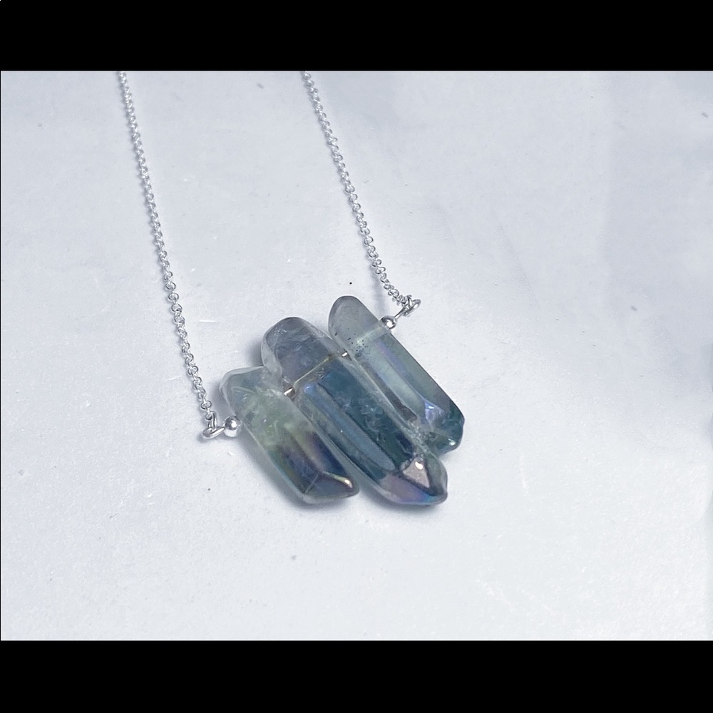 Blue Aura Quartz Crystal Bar Necklace
